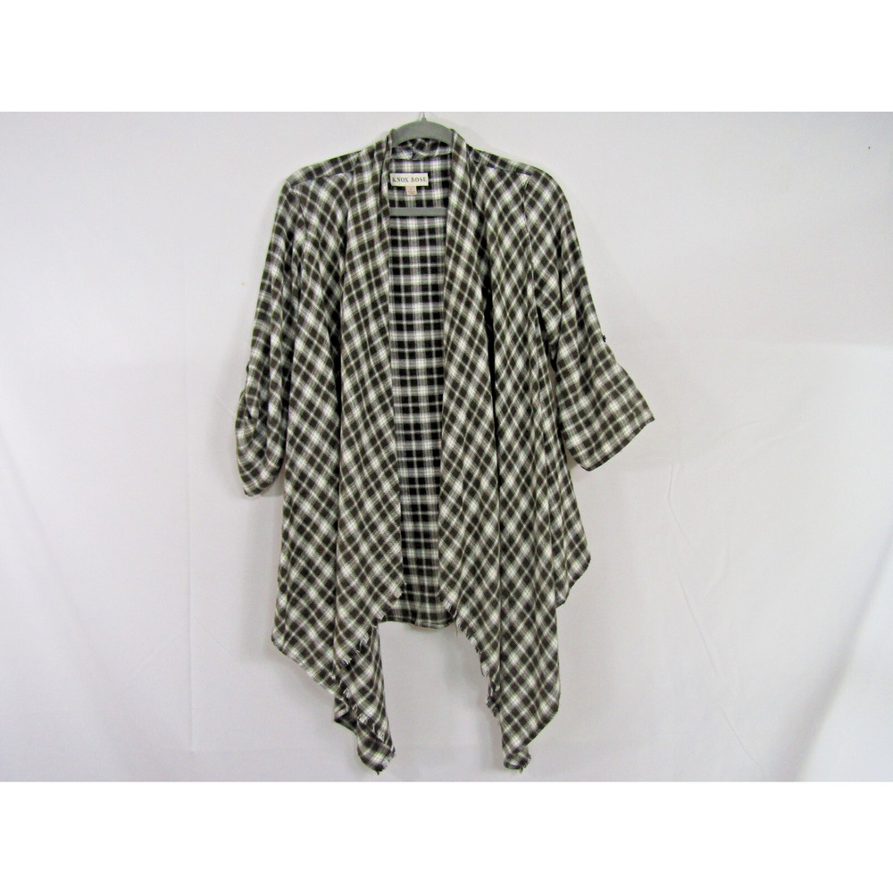 VTG Knox Rose Olive Green Wrap sz L Fringe Handkerchief Boho‎ Checkered Plaid